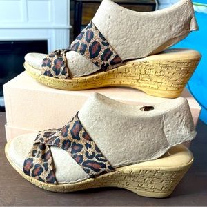 Cork Bottom Leopard Print Wedge Sandal